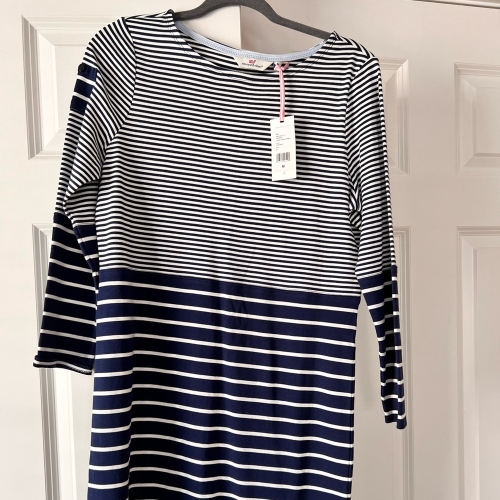 Vineyard Vines Women's Dress Blue & Cream Striped Long Sleeve Size M NEW NWT